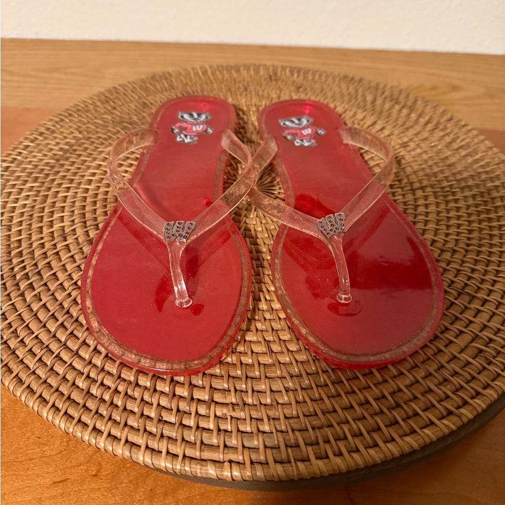 Wisconsin Badgers Football NCAA women’s sparkly jelly Red Flip-Flops